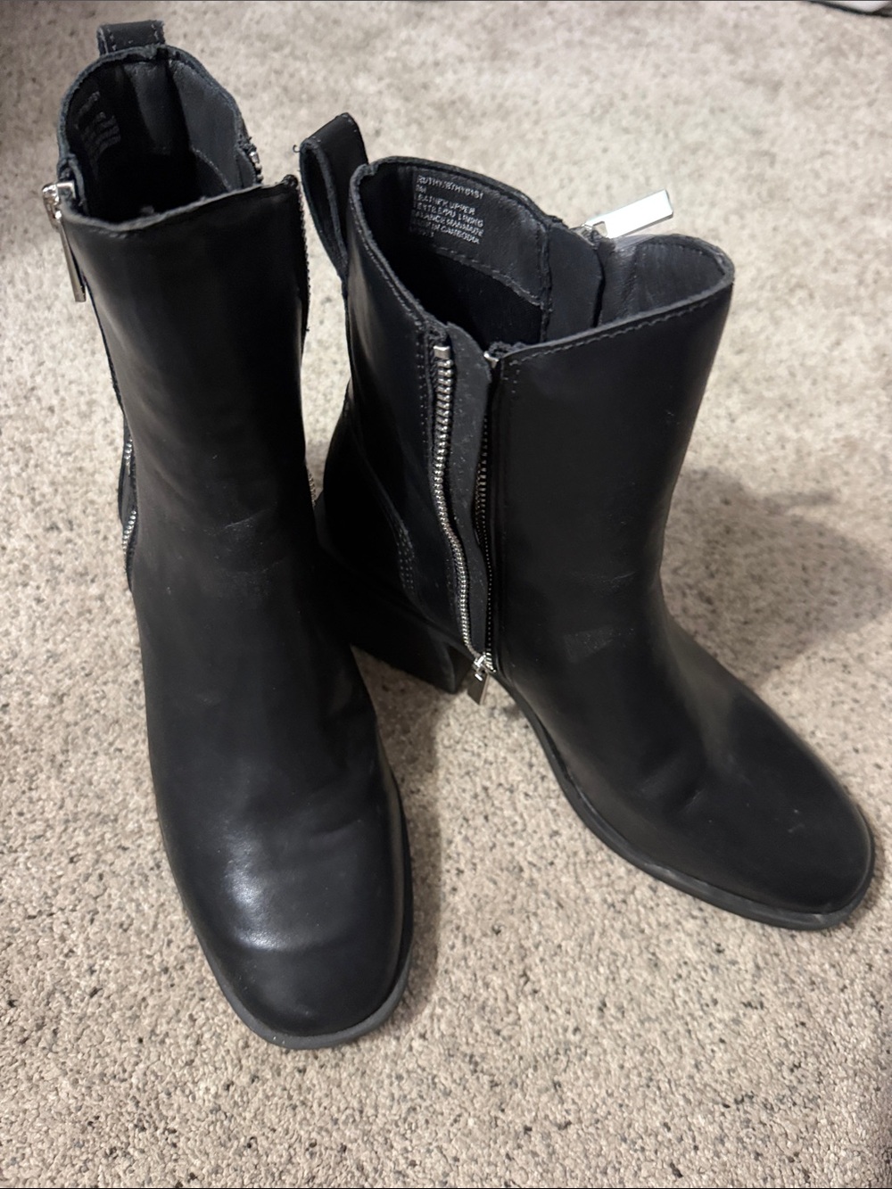 Classic Black Leather Zip Ankle Booties